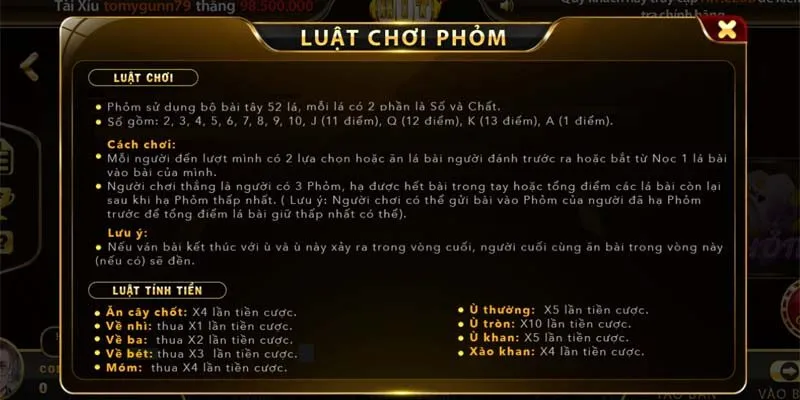 Quy tắc chơi trong game phỏm online Hitclub